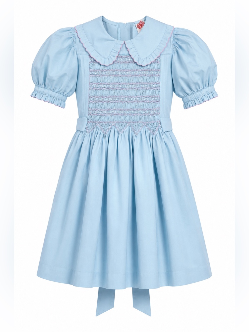 Vintage 80s Light Blue Smocked Puff Sleeve Dress